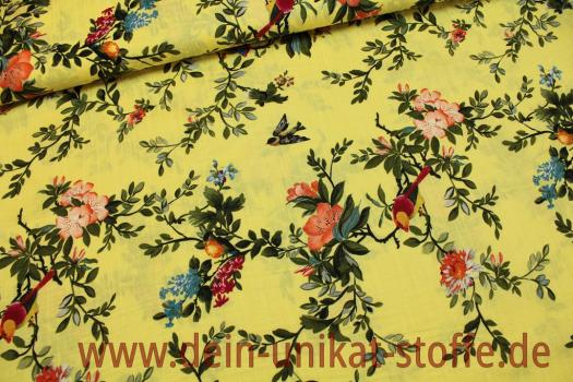 Webstoff Baumwolle Viscose Blumen gelb