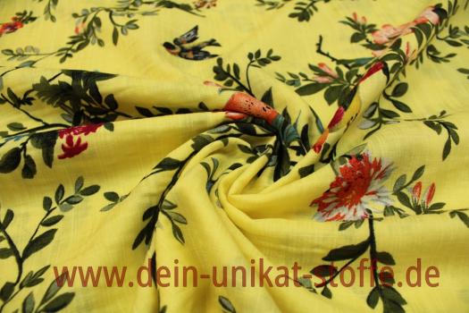 Webstoff Baumwolle Viscose Blumen gelb