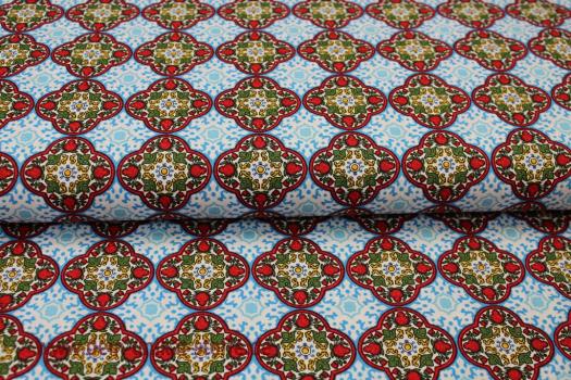 Baumwolle Webstoff Muster hellblau bunt