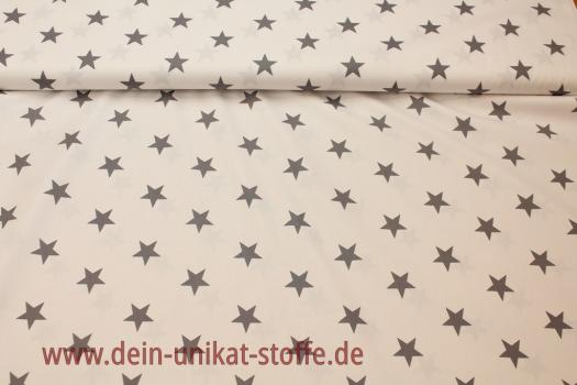 Baumwolle Webstoff weiß mit grauen Sternen