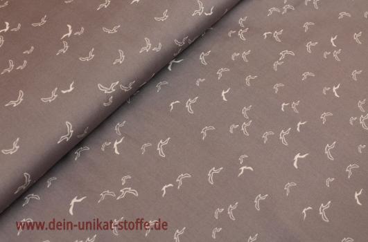 Webstoff Baumwolle Vögel grau