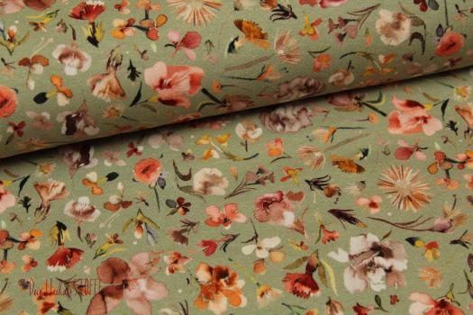 Jersey Aquarell Blumen altgrün