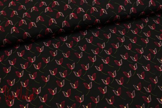 Blusenstoff, schwarz-rot