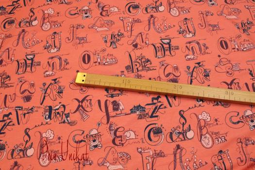 Bio- Baumwolljersey Happy ABC lachs, Lillestoff