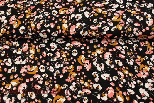 Blusenstoff, Viscose, schwarz, Blumen