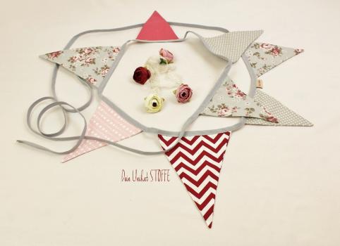 Wimpelkette grau, rosa, dunkelrot
