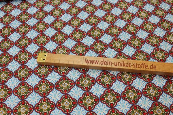Baumwolle Webstoff Muster hellblau bunt