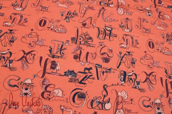 Bio- Baumwolljersey Happy ABC lachs, Lillestoff