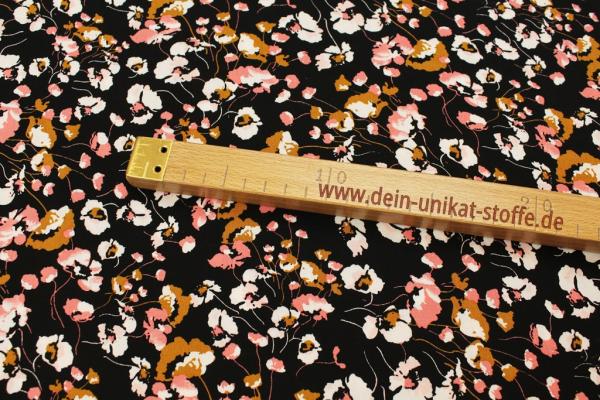 Blusenstoff, Viscose, schwarz, Blumen