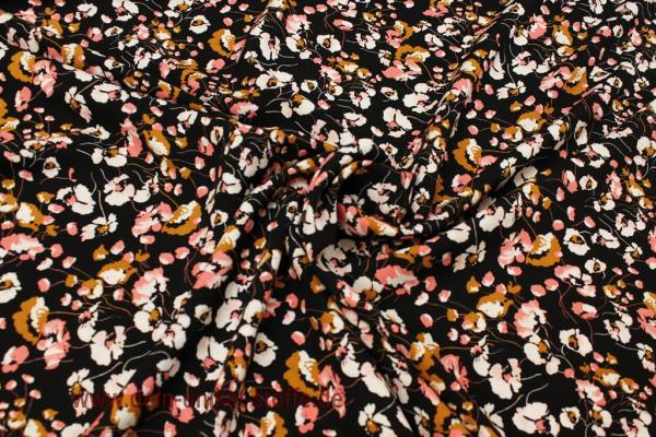 Blusenstoff, Viscose, schwarz, Blumen