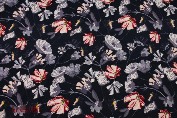 Viscose Jersey dunkelblau mit roten Blumen