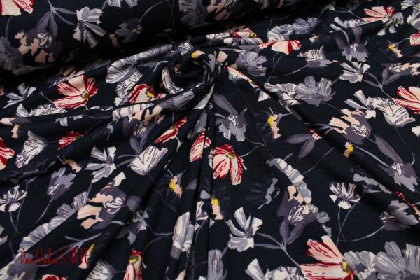 Viscose Jersey dunkelblau mit roten Blumen