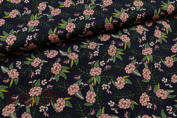 Webstoff Baumwolle Blumen blau rosa